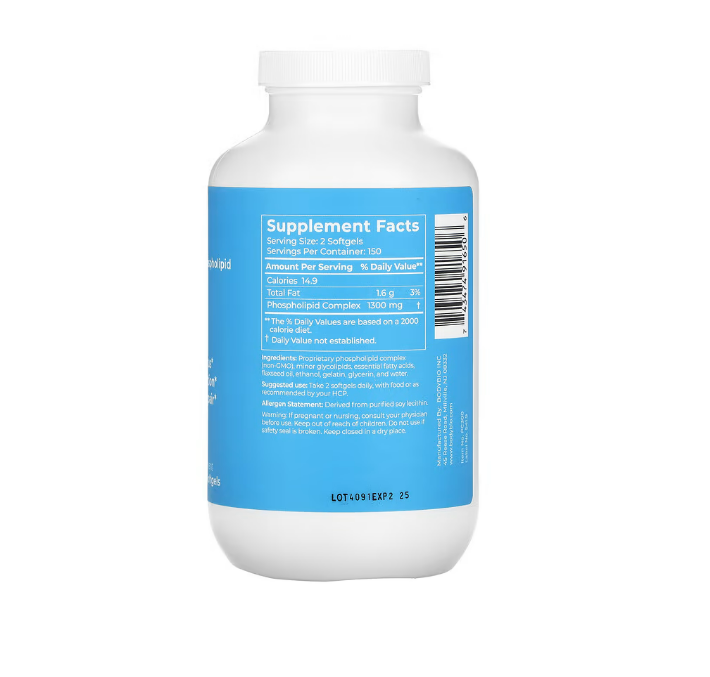 BodyBio PC Liposomal Phospholipid Complex 1,300 mg, 300 Non-GMO Softgels (650 mg per Softgel)